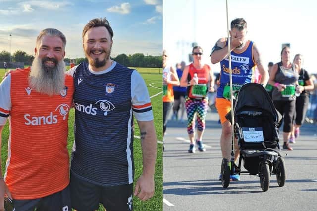 Two friends will be running the Great South Run to raise awareness and funds for Sands United FC Solent. 
Pictured: Nick Lang and Joe Maharg