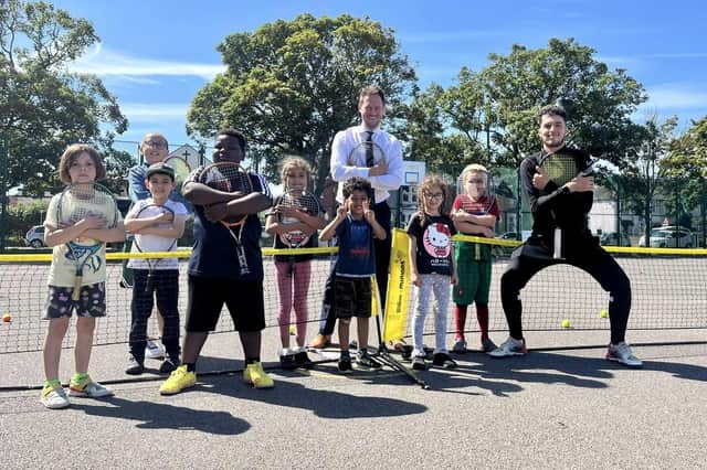 City MP Stephen Morgan with youngsters at a tennis session in his Portsmouth South constituency