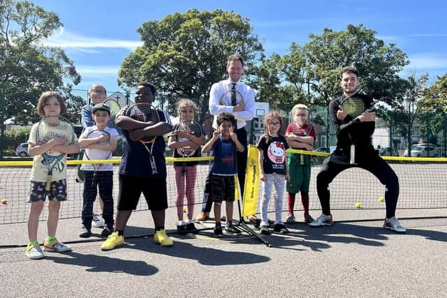 City MP Stephen Morgan with youngsters at a tennis session in his Portsmouth South constituency