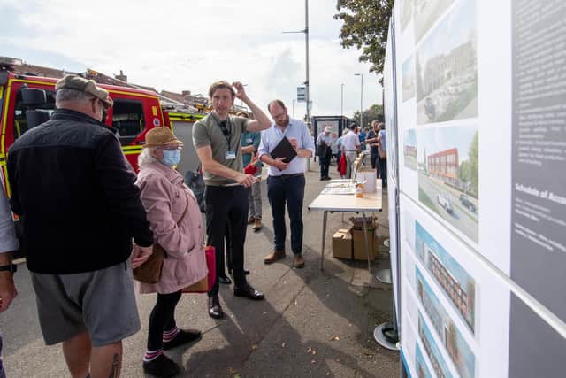 Drop-in event at Cosham Library, Portsmouth on Tuesday 14th September 2021, to look at the ideas and plans for several exciting new schemes such as a new fire station, new dementia facility and roundabout improvement. Picture: Habibur Rahman