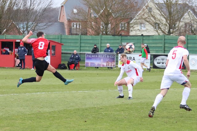Jack Breed rifles in his first goal, and Fareham's third. Picture by Ken Walker