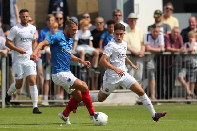 Pompey's Lee Brown on the ball the last time the Blues faced Hawks in a friendly in July 2019. Picture: Dave Haines/Portsmouth News