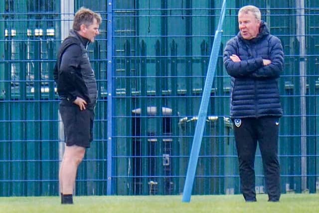 Joe Gallen and Kenny Jackett have been at Pompey's training ground in recent weeks. Picture: Habibur Rahman