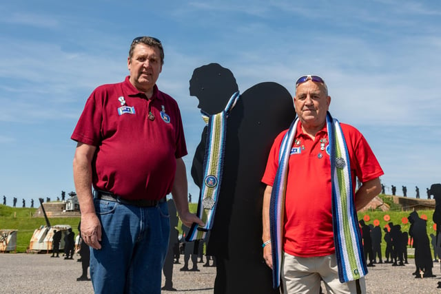 Veterans Barrie Jones and Graham Jarvis with their 'Scarves For Veterans', a project started by Rachel Simons which has become enormously popular.