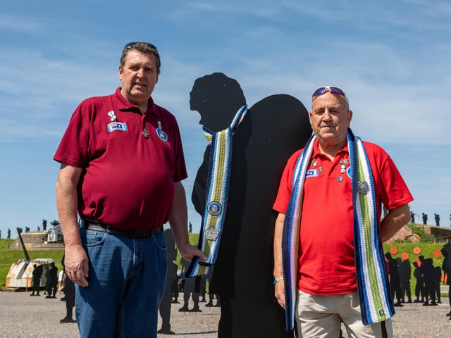 Veterans Barrie Jones and Graham Jarvis with their 'Scarves For Veterans', a project started by Rachel Simons which has become enormously popular.