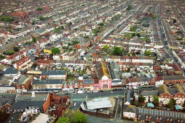 An aerial view of the densely population North End neighbourhood in Portsmouth.