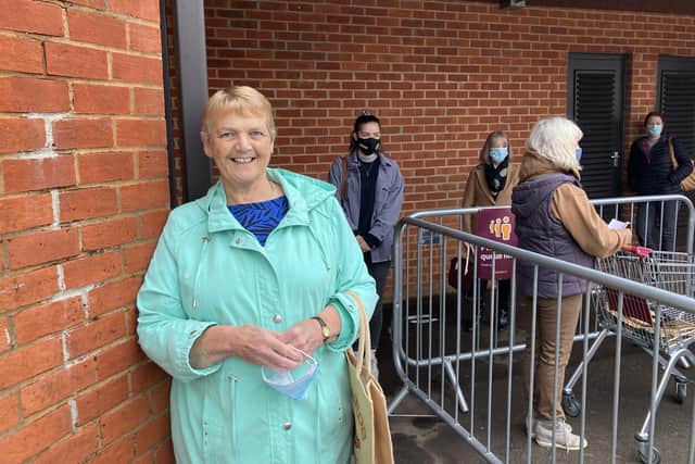 Sainsbury's Local opens in Winchester Road, Bishop's Waltham. First customer Shirley Cawnter, with Emily Davey behind.