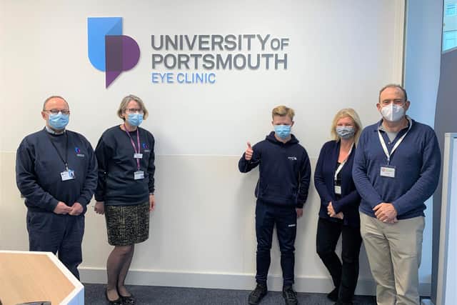 The eye clinic team and members of the Portsmouth Down Syndrome Association at the University of Portsmouth Eye Clinic