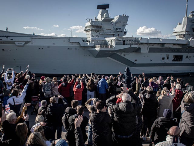 HMS Prince of Wales deployed from HMNB Portsmouth on Monday 12th February 2024. Pictured: View from Round Tower, Old Portsmouth.