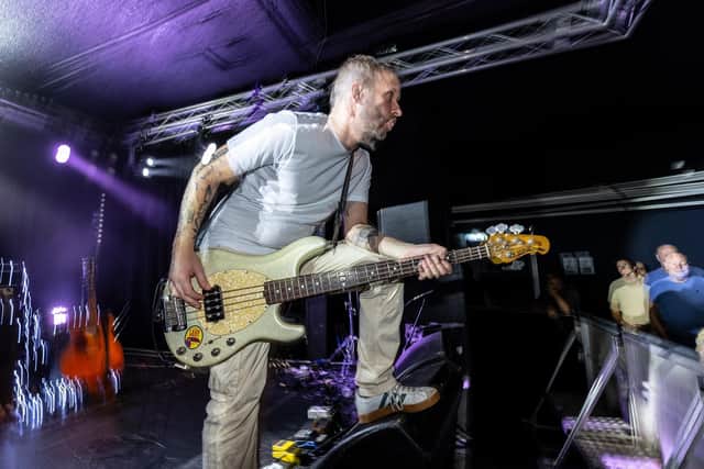 Thirst bassist Stevie Marsh gives it a bit of classic 'foot on the monitor' at The Wedgewood Rooms. Picture: Hannah Mesquitta