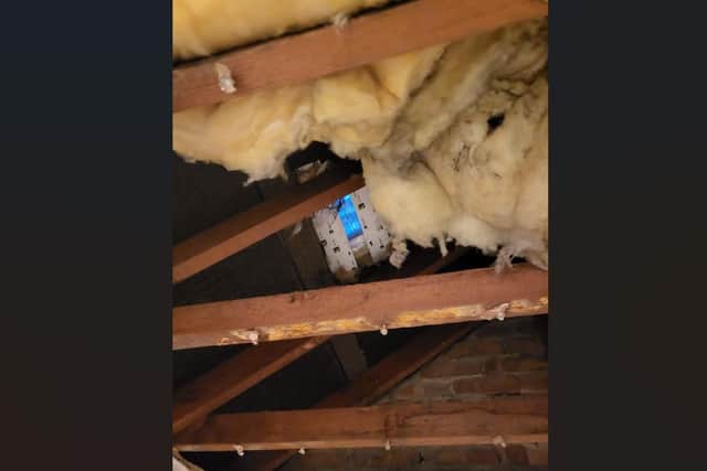 The family home has suffered a hole in the roof - leading to water damaging the electrics and causing a bedroom ceiling to collapse.