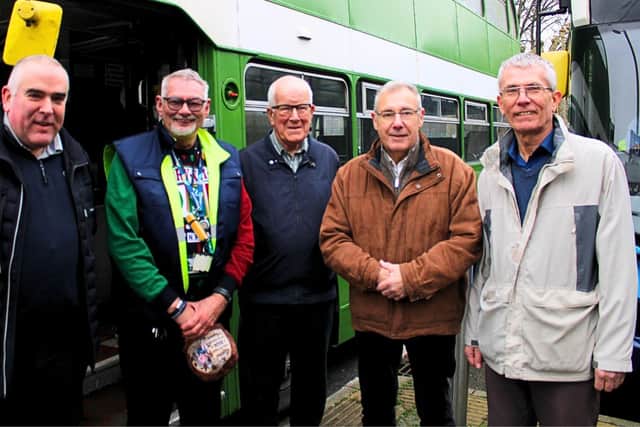George Gibson with his managers past and present