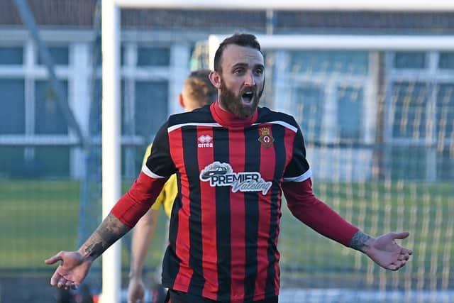 Jamie Wrapson celebrates after putting Fleetlands into a 3-2 lead against Paulsgrove.

Picture: Neil Marshall