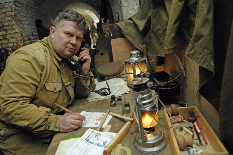 2010. Second World War event at Fort Nelson. Martin Standbridge dressed as a Russian forces Sargent mans the command post in the fort. Picture: Will Caddy 101070-17