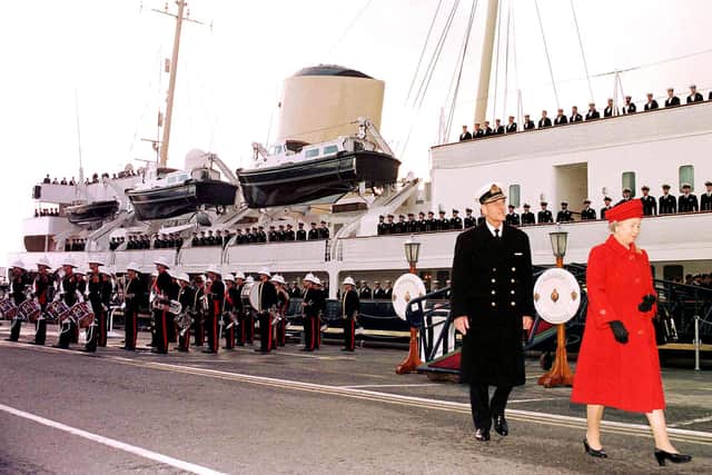 File dated 11/12/97 of The Duke of Edinburgh and The Queen leaving the Royal Yacht Britannia for the last time in Portsmouth. PA photos