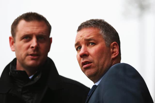 Peterborough chairman Darragh MacAnthony, left, with Posh manager Darren Ferguson. Picture: Julian Finney/Getty Images