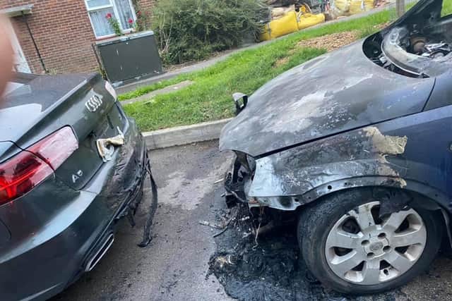 The aftermath of the unexplained engine fire in Winterslow Drive, Havant. Picture: Jennifer White