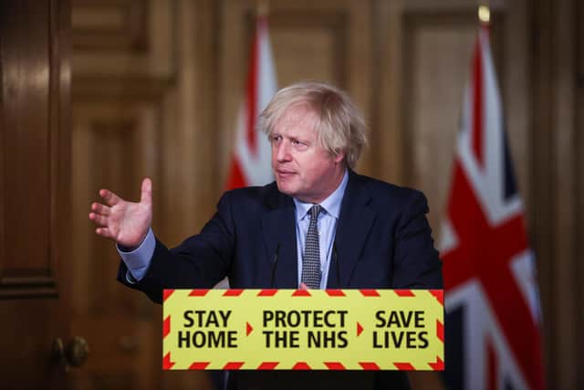 Prime Minister Boris Johnson during a media briefing in Downing Street, London, on coronavirus (Covid-19). Picture date: Tuesday March 23, 2021.