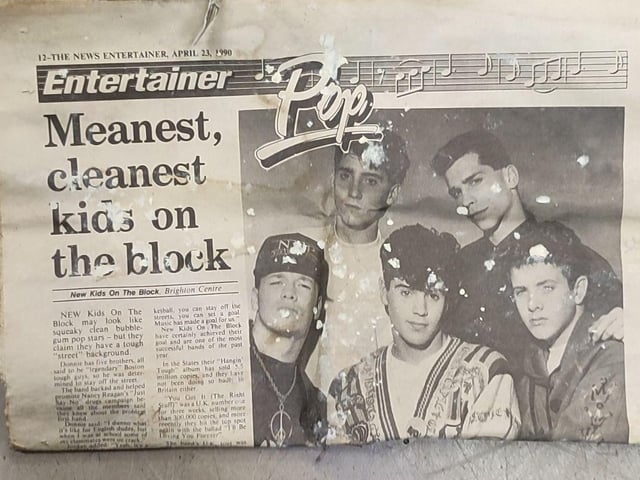 One of the pieces of ephemera discovered includes a clipping from The News reviewing a New Kids On The Block gig - April 23, 1990.