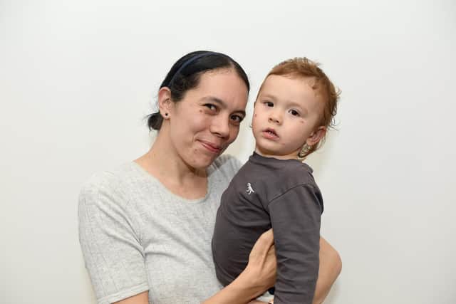 Home Start Portsmouth are celebrating their 30th anniversary in November 2022. 
Pictured is: Veronica Hall-Roberts (39) from Southsea, with her son Caleb Clements (20 months old).

Picture: Sarah Standing (171022-4758)
