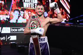 Mikey McKinson with his welterweight WBO Global belt. Picture By Mark Robinson (Matchroom Boxing)