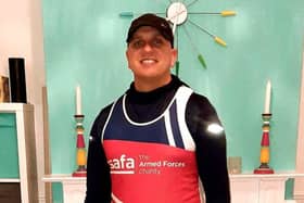 Warrant Officer Peter Hope R.A. in his SSAFA running shirt
