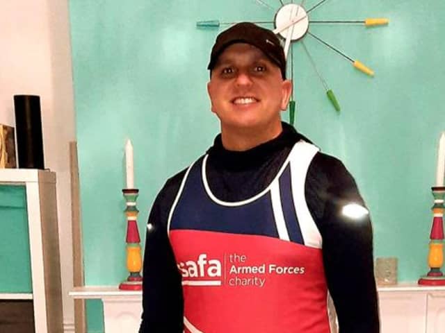Warrant Officer Peter Hope R.A. in his SSAFA running shirt