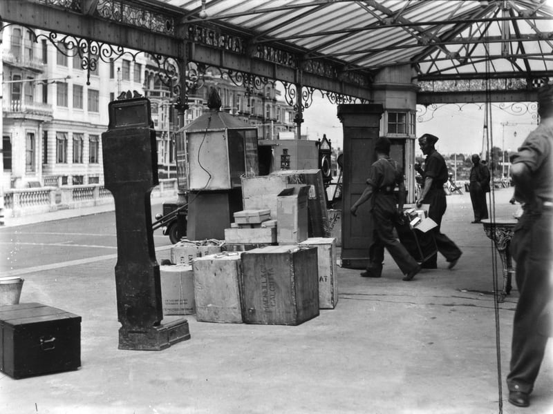 Much earlier in the war (around 1939 or 1940). South Parade Pier is emptied prior to arrangements to prevent it being used by enemy troops landing there - at a time when there was fear of German invasion. In 1944 the pier was used to load Allied troops onto landing craft bound for Normandy.