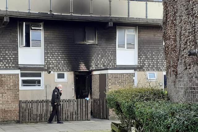 Fire damage caused to the front of the Seymour Close flat