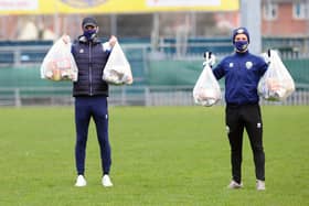 Matt Paterson and Pat Suraci with some of the food parcels they have delivered as part of the Gosport Borough 'Feed a Family in Need' scheme which has now been running for 300 days. Picture: Sarah Standing