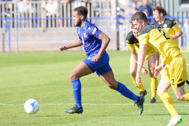 Rudi Blankson came off the bench to score twice for Baffins Milton in their Wessex League Cup loss at Newport IoW. Pic: Martyn White.