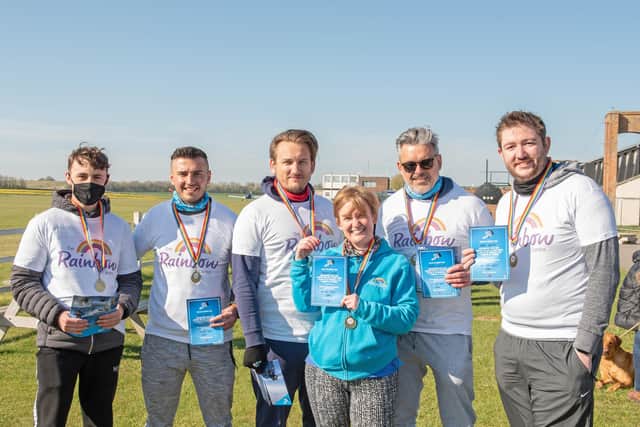 Supporters of the Rainbow Centre in Fareham took on a daring skydive to raise funds. Pictured: Fenton Cowell, Alex Uppal, Matt Hutchings, Vanda Varga, Richie Wagstaffe and Matt Brown. Picture by: Steven J Phyall from Zooming Photography