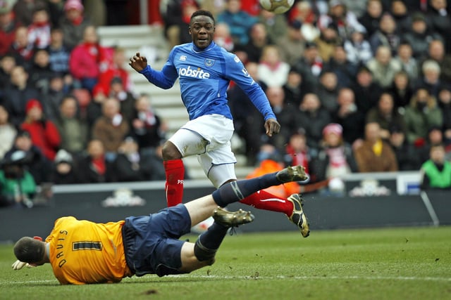 Dindane scored on his Pompey debut in a 3-1 Carling Cup victory at Carlisle after arriving on loan from Lens in the 2009-10 Premier League season. Picture: Getty