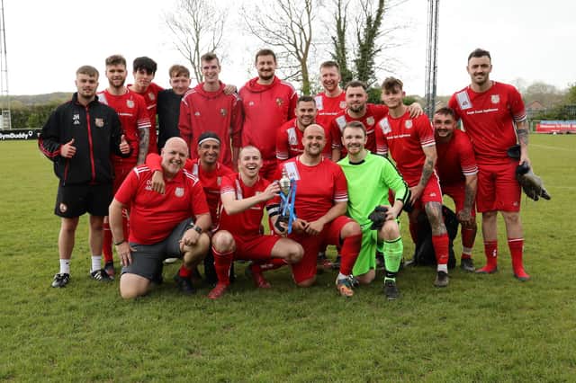 AFC Stubbington celebrate with the Oscar Owers Cup. Picture: Kevin Shipp