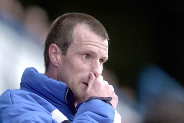 Steve Claridge pictured overseeing his first match as Pompey manager - against Sheffield Wednesday in October 2000