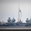 HMS Queen Elizabeth aircraft carrier alongside HMS Prince of Wales, docked in Portsmouth Navy Base, which is to be upgraded. Photo by Finnbarr Webster/Getty Images