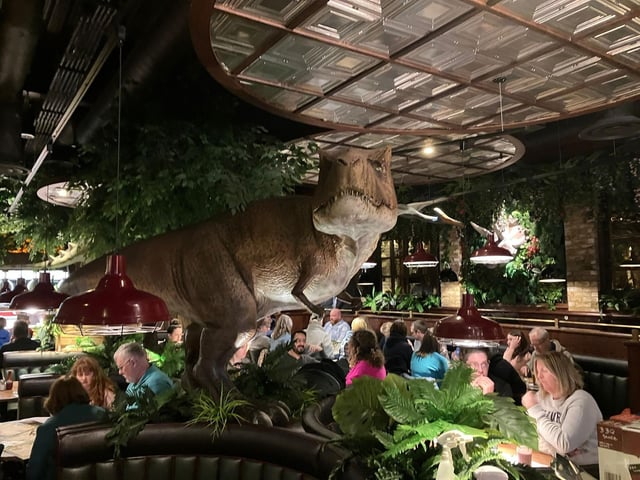 The Jurassic Grill, in Whiteley Shopping Centre, is very child-friendly with its dinosaur theme coplete with life-like sculptures. It has a 4.0 rating based on 337 reviews.