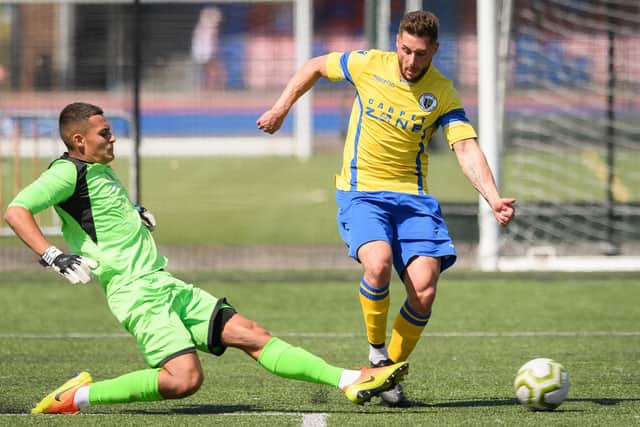 US Portsmouth goalkeeper Lewis Boughton, left, is currently ruled out with a broken nose. Picture: Keith Woodland (170721-222)