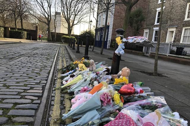 Flowers, soft toys and heartfelt messages left in tribute to a newborn baby girl who was found dead in at the junction of Old Commercial Road and Victoria Street in Buckland, Portsmouth, on January 25, 2020 at 6.18am. Picture: Millie Salkeld