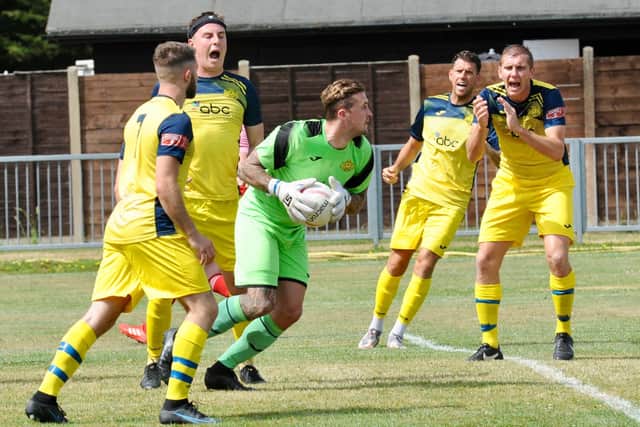 Moneys keeper Callum McGeorge in possession during the 8-0 friendly win at Arundel. Picture by Steven Goodger.