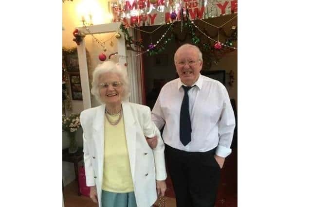 Doris Curry will be turning 105 on June 11, 2020, and has just recovered from Covid-19. Pictured: Doris with her husband Robert Curry