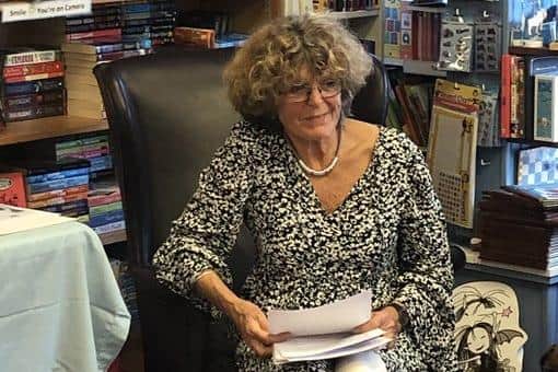 Gillian Fernandez Morton presenting Bombweed at The Book Shop, Lee-on-the-Solent.