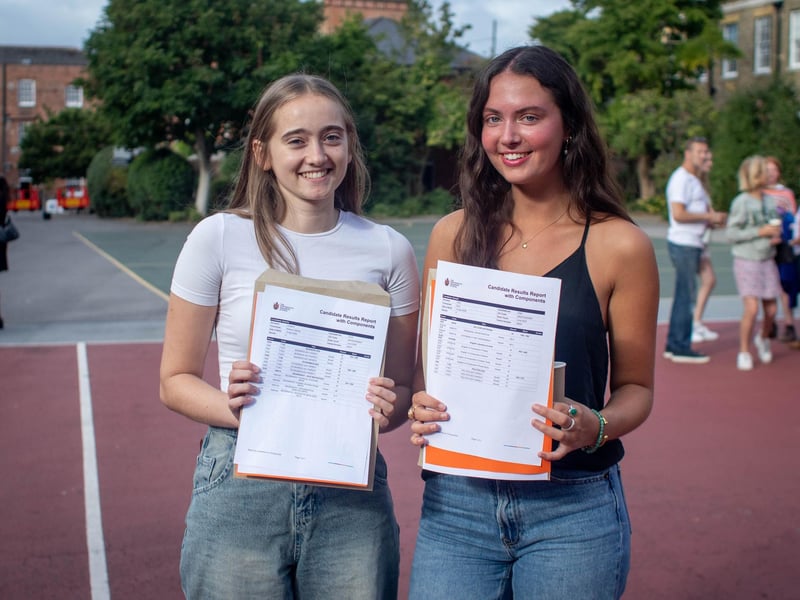 A-level results 2024 at Portsmouth Grammar school, Portsmouth on Thursday, August 15, 2024Pictured: Students happy with their resultsPicture: Habibur Rahman