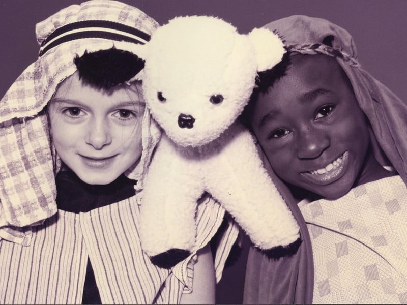 Rowner Infant school with two shepherds and a lamb in their nativity 1992. The News PP5024
