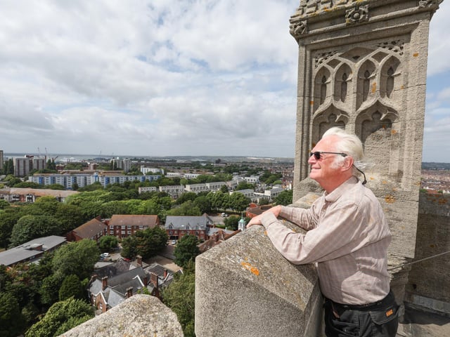 Chris Prowse takes in the views of the city from the church tower at the Climb the Steps at St Mary's Church.
Picture: Stuart Martin (220421-7042)