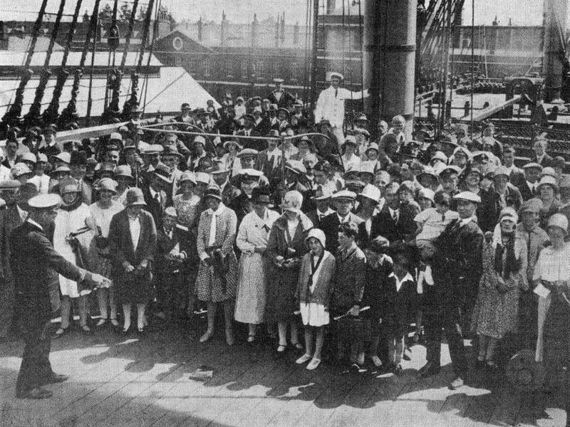 The first visitors to tour HMS Victory after she was brought back to the state she was in at Trafalgar July 17, 1928.