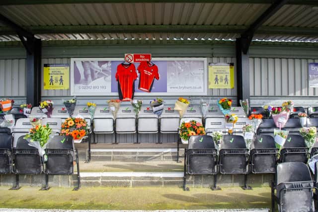 Floral tributes for Steve Woods at AFC Portchester. Picture: Habibur Rahman
