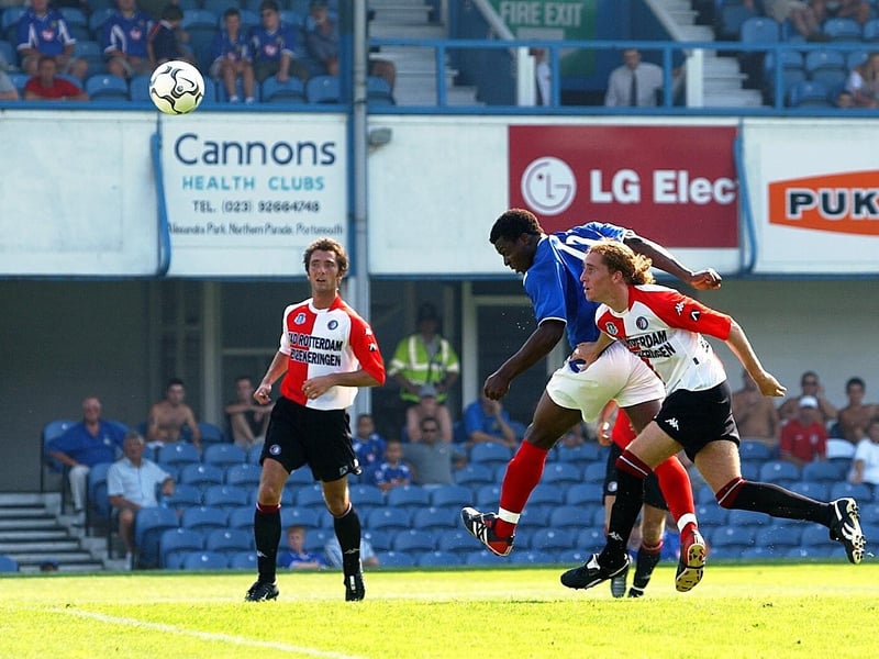 The final match of their preparations for a first season in the Premier League saw the visit of the Dutch side to Fratton Park, with 6,020 present. It represented a first outing for Teddy Sheringham, following his free transfer arrival from Spurs, but Patrick Berger and Yakubu would be Pompey’s scorers in a 2-0 success.