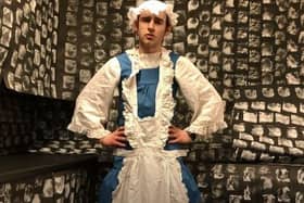 Mark Mathews, a higher level teaching assistant at Mengham Infant School, put on a one-man pantomime performance of Cinderella to entertain the pupils. Pictured: Mr Mathews as Cinderella in the cellar