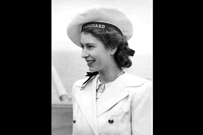 This delightful photograph of the then Princess Elizabeth now H.M. Queen Elizabeth when on the Royal Voyage to South Africa in 1947 aboard HMS Vanguard.
